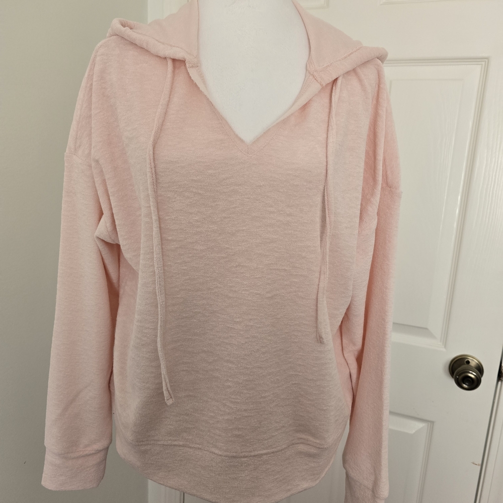 Cynthia Rowley Pale Pink V-Neck Terry Long Sleeve Hoodie Sz. (Lg).